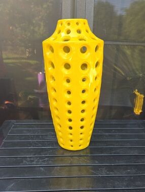 Bright Yellow Ceramic Hole-Pattern Vase - Home Accents